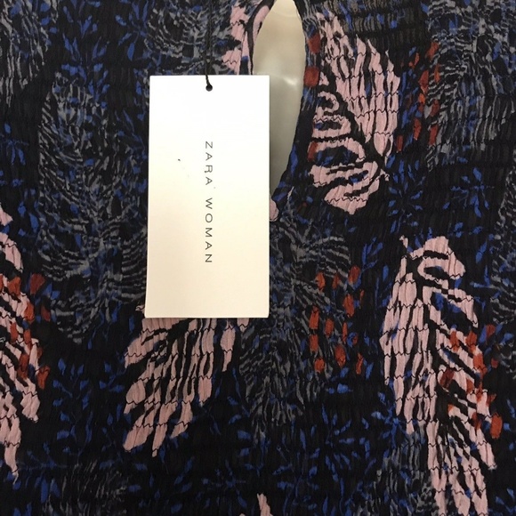 Zara Feather Print Sheer Shirred Blouse Crop Top - Picture 5 of 8